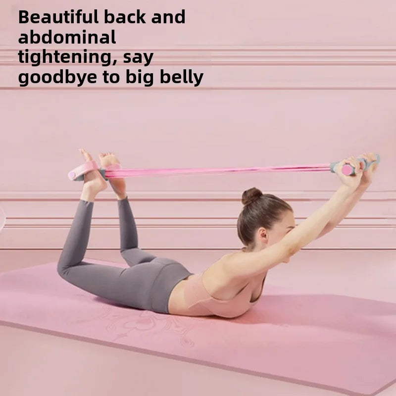Pink 6-Tube Foot Pedal Resistance Band Space-Saving Figure Sculpting Tool Portable Home Fitness for Ab Core Back Shaping