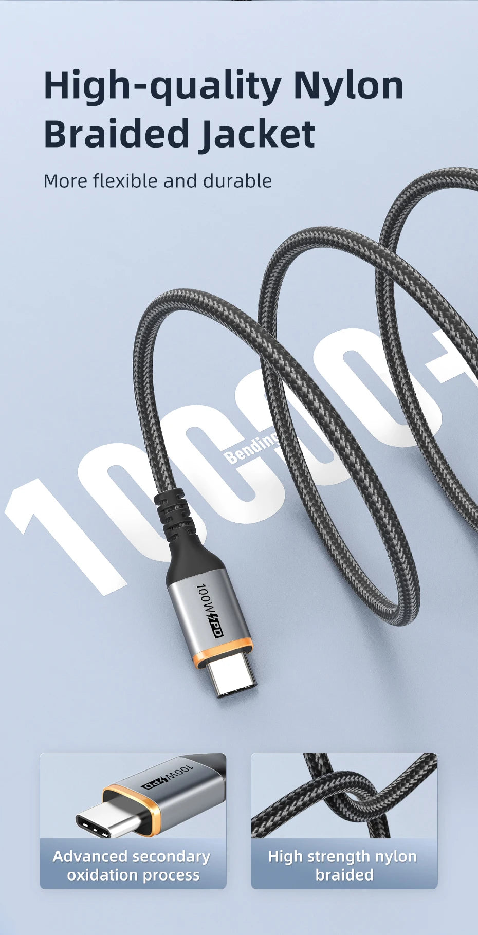 CABLETIME USB C to USB C Cable PD100W Type C Cable Alluminum Shell Braided 5A Fast Charging 480Mbps Fast Transmisson for Laptop iPhone 17