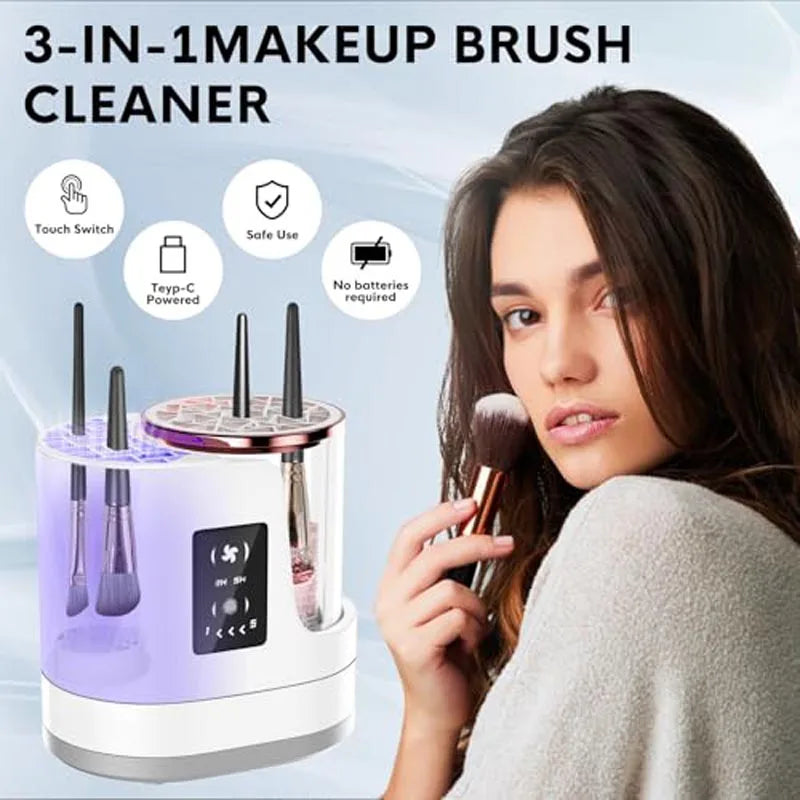 3-in-1 Electric Makeup Brush Cleaner & Dryer Fully Automatic Quick-Drying Tool No Damage to Brush Bristles Beauty Accessory