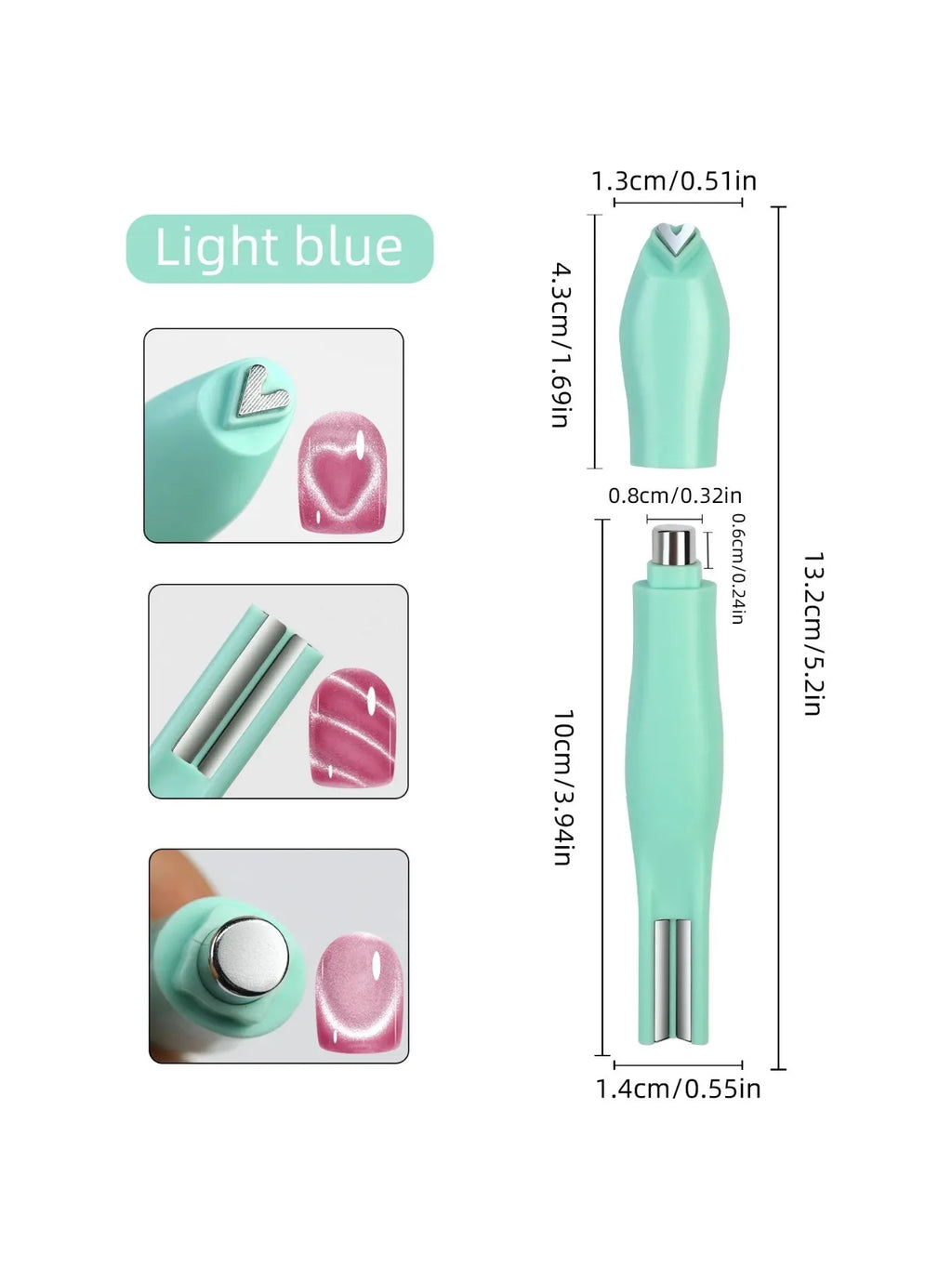 1Pcs 3-In-1 Heart Shape Cat Eye Nail Art Magnet Double Line Moon Snake French Magnet Pen for Magnetic Gel Polish Manicure Tools