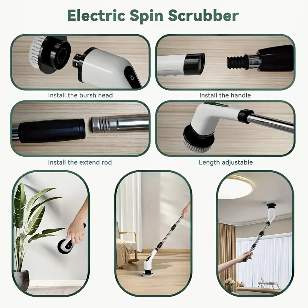 9-in-1 Electric Rotating Cleaning Brush with Telescopic Handle 8 Brush Heads USB Rechargeable for Home Car Christmas Gift