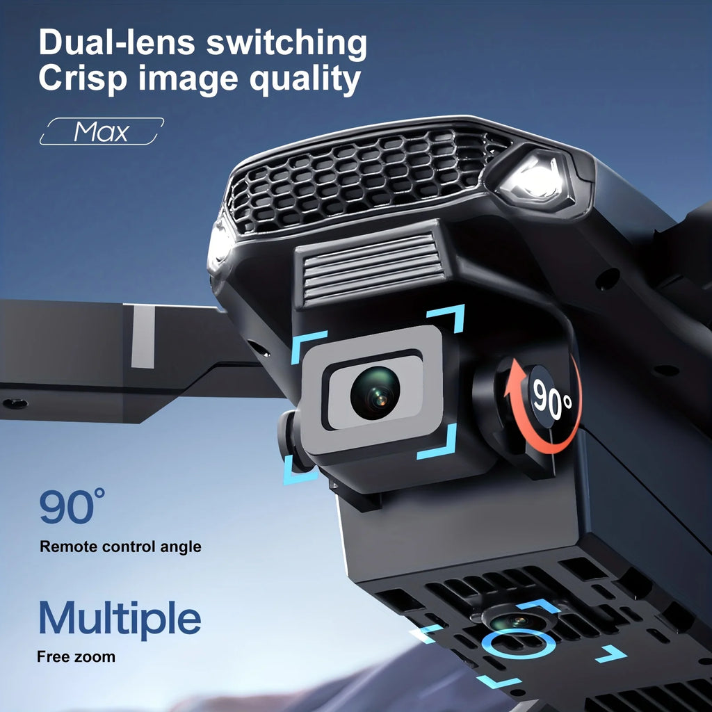 The 2026 upgraded E88 PRO MAX drone features dual 8K cameras, an on-screen remote control, two batteries, one-button return, foldability, USB charging, Wi-Fi, and flight gaming capabilities. Suitable for beginners, it makes a