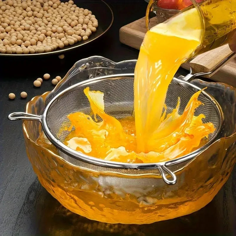Stainless Steel & Wood Dual Handle Strainer Spoon. 30x17cm, for Pasta, Dumplings, Skimming, Durable