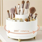 360° Rotating Makeup Organizer Plastic Cosmetic Storage 5 Compartments Multi-Functional Brush Holder Compact Travel Makeup Case