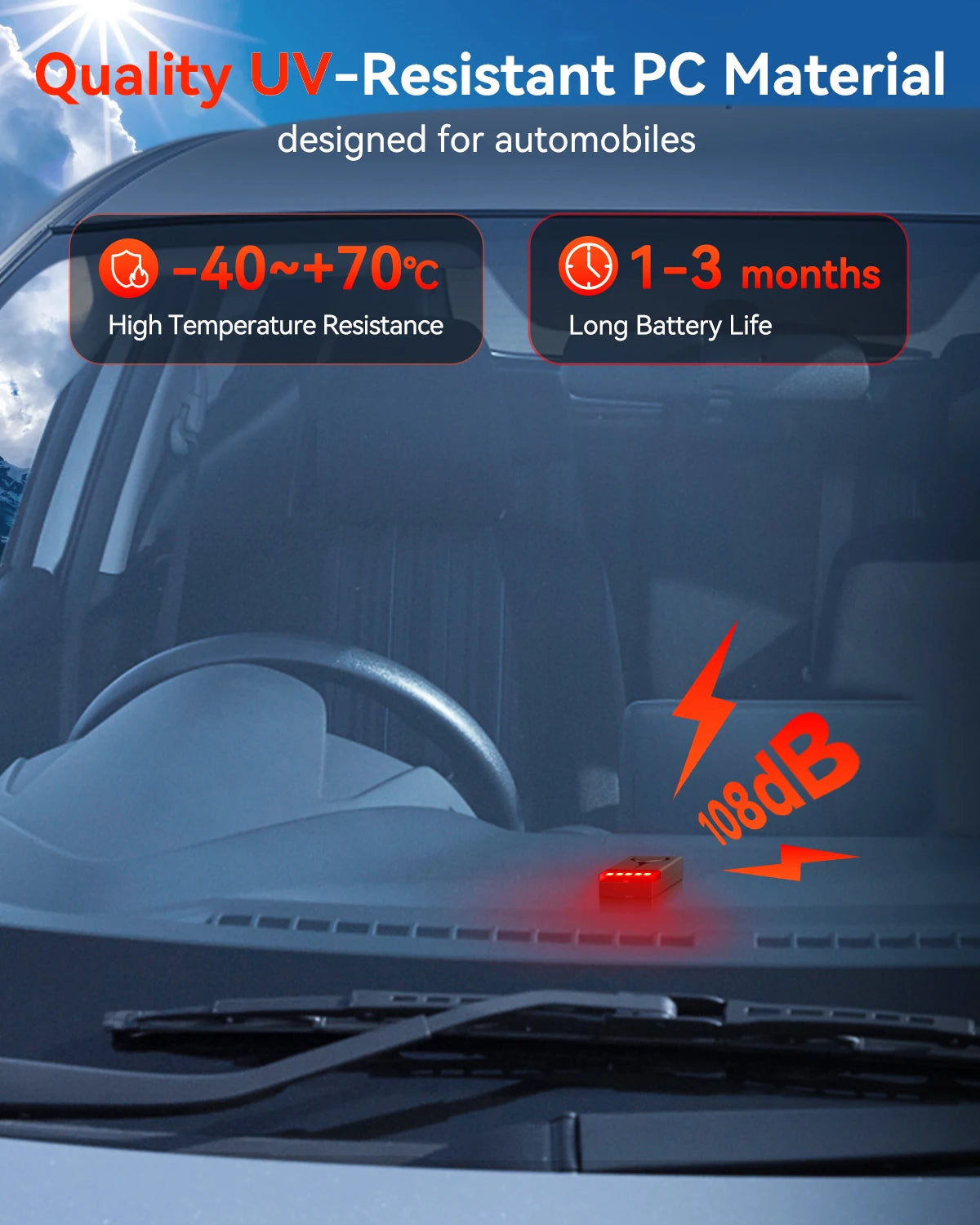 Wireless Car Vibration Burglar Alarm With Light 108dB Loud Car Door And Window Anti Theft Alarm Bike Motorcycle Security Alarm