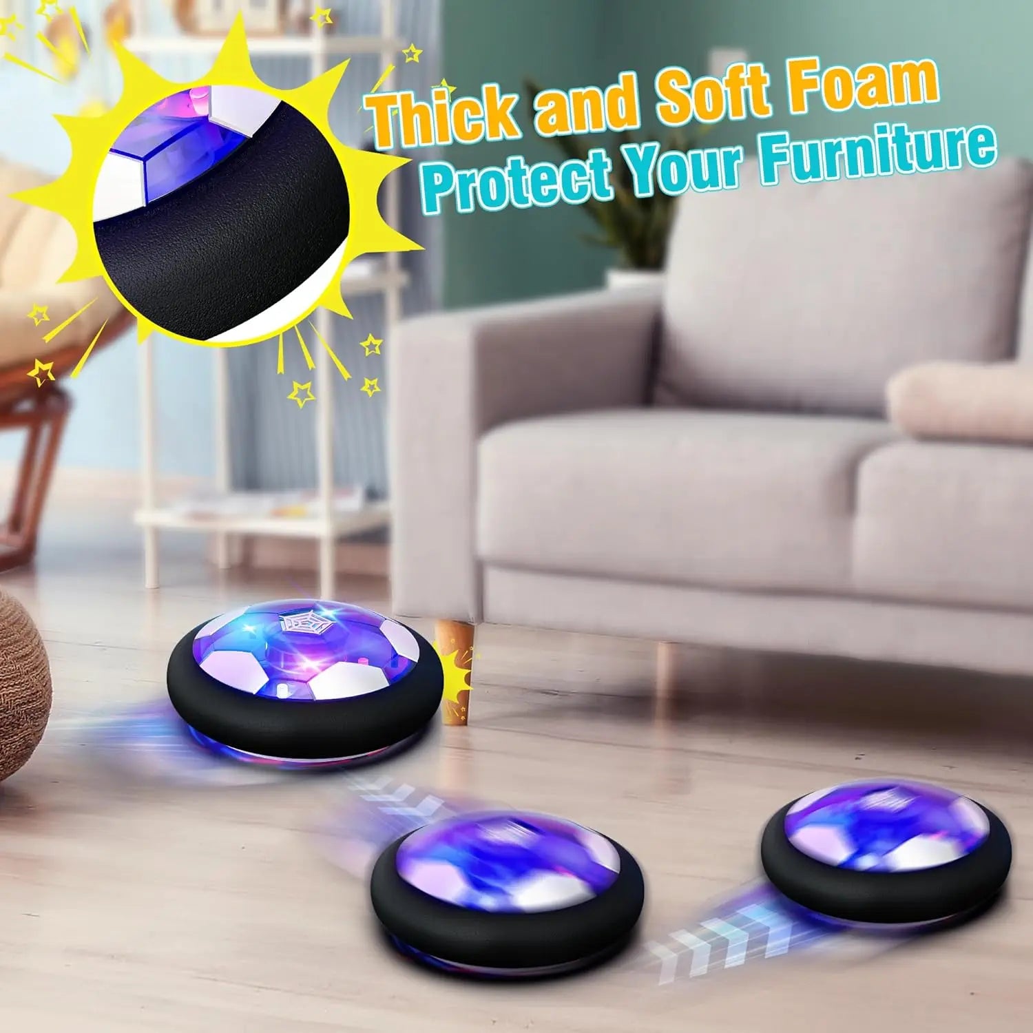 Hover Soccer Ball Kids Toy With Protective Foam Bumper And Colorful LED Lights ForBoys And Girls  (Battery supply)