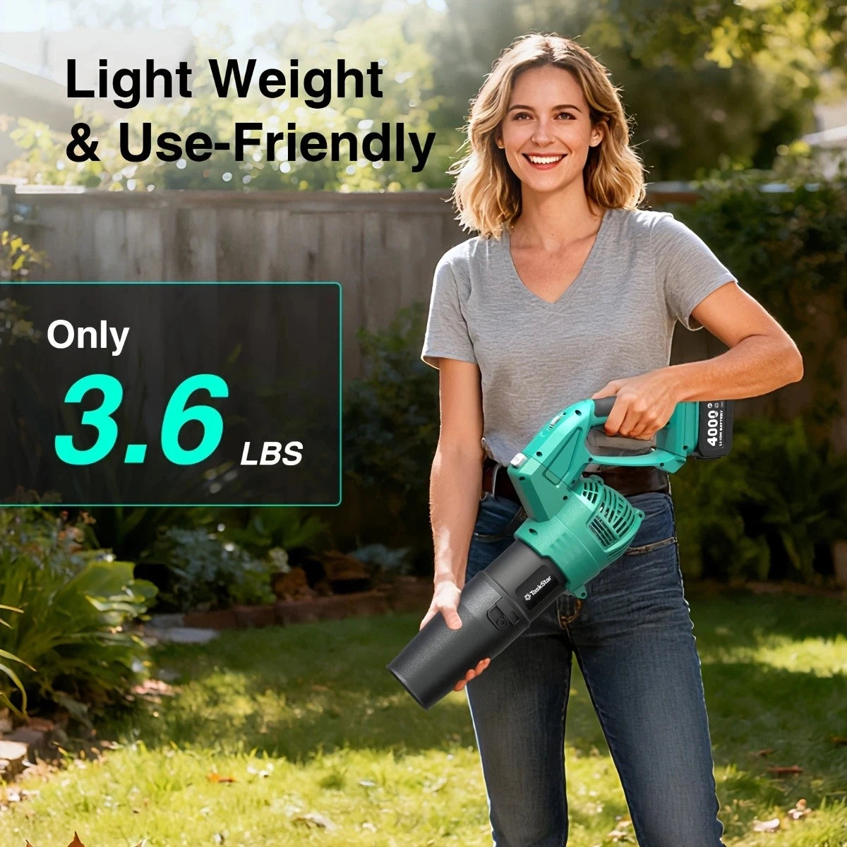 Taskstar Leaf Blower for Lawn 550CFM Electric Cordless Small Blower with Swivel Head, 2*4000mAh Battery & Charger 21V Airblower for Clean Car Patio Yard, Blowing Leaves / Dust Removal