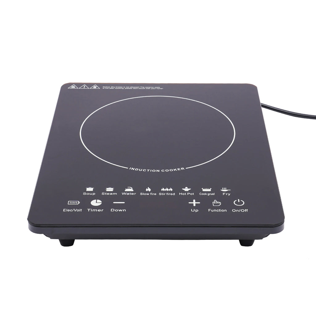 750W Electric Induction Cooker Glass PP Body 8 Presets Temp Adjustable for Dorm RV Home Restaurant & Hot Pot Use