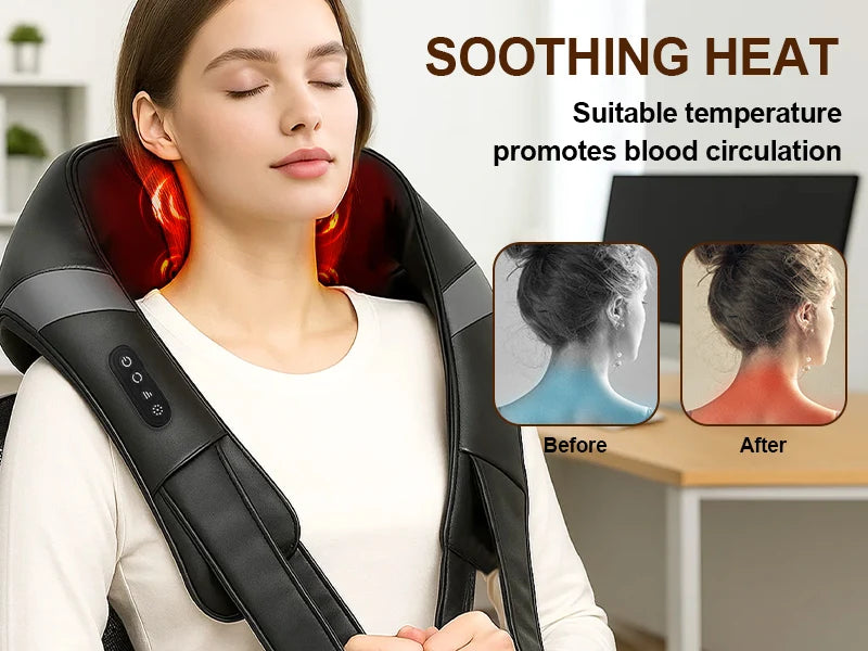 Leercon Shiatsu Neck and Shoulder Massager Heated Back Massager U Shape Deep Kneading Electric Massage Pillow For Neck Waist Leg Body