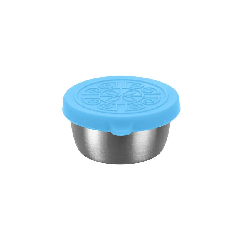 1 stainless steel dipping sauce cup, seasoning dish with leak-proof silicone lid, reusable salad dressing food container
