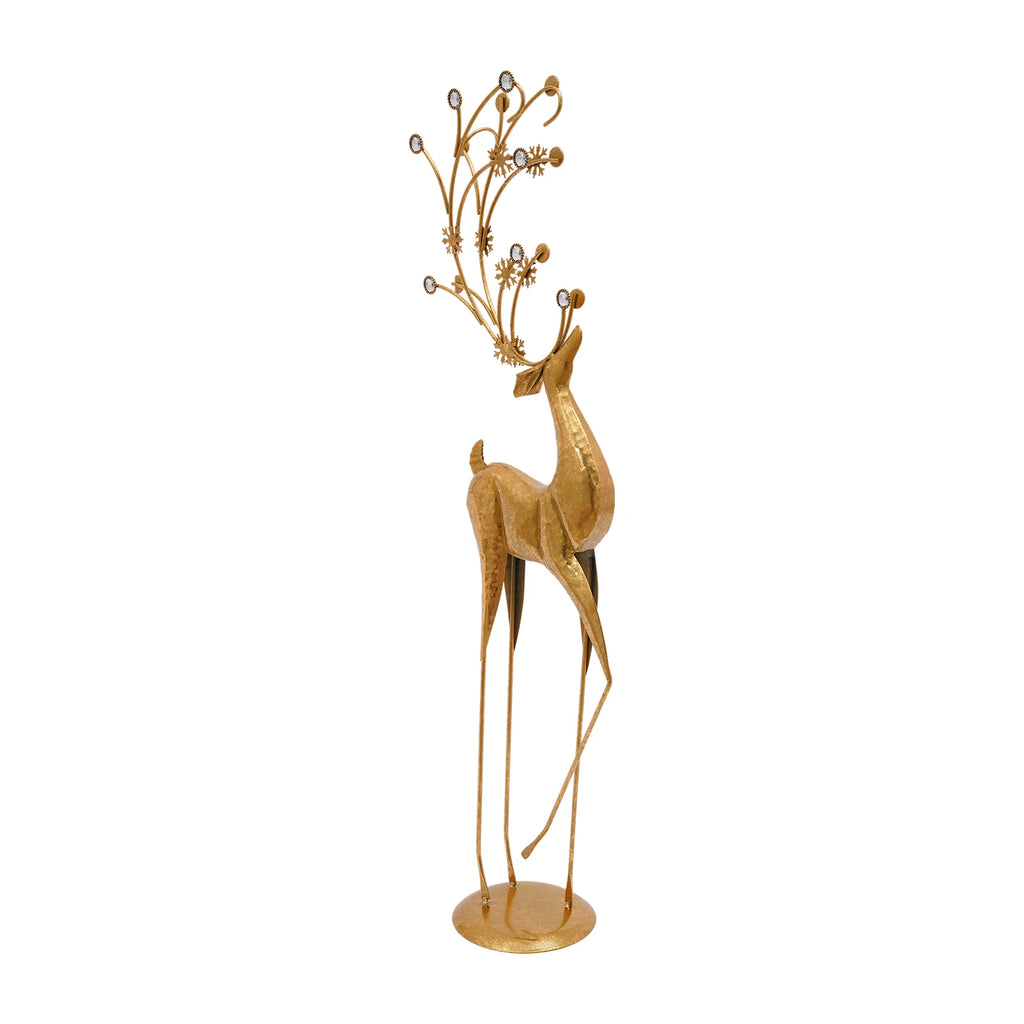 Retro Gold Deer Statue Metal Reindeer Figurines Modern Elegant Indoor Holiday Decor Statue for Homes Offices Cafés Star Hotels 27*13*85cm/10.63*5.12*33.46in