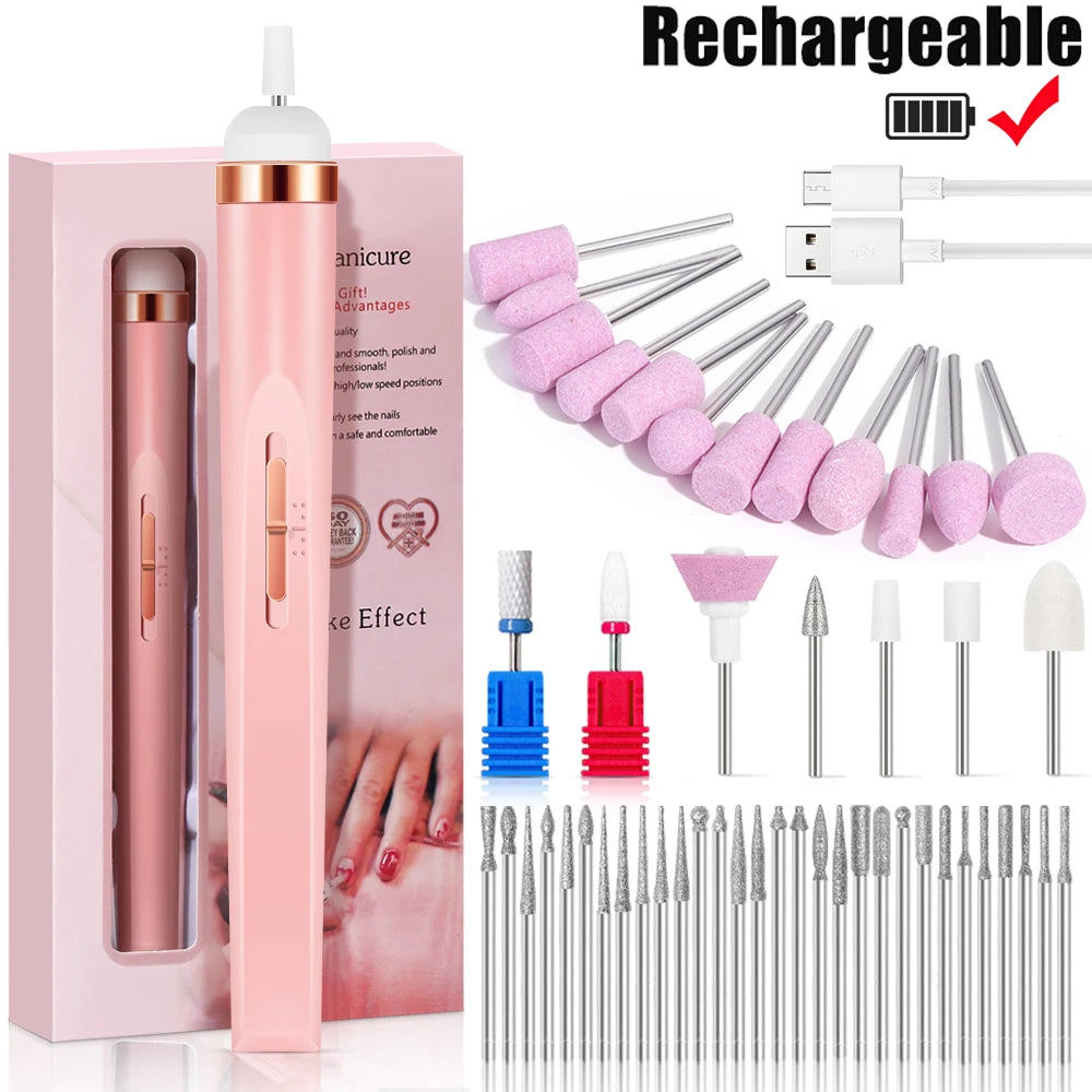 Portable Electric Nail Drill Machine USB Rechargeable Manicure Set for Nail Salon Exfoliation & Polishing for Home Salon