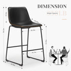 JHK Pu Leather Bar Stools Set of 2 Counter Height High Kitchen Dining Chairs Comfortable Sponge Cushion Island Modern Stool
