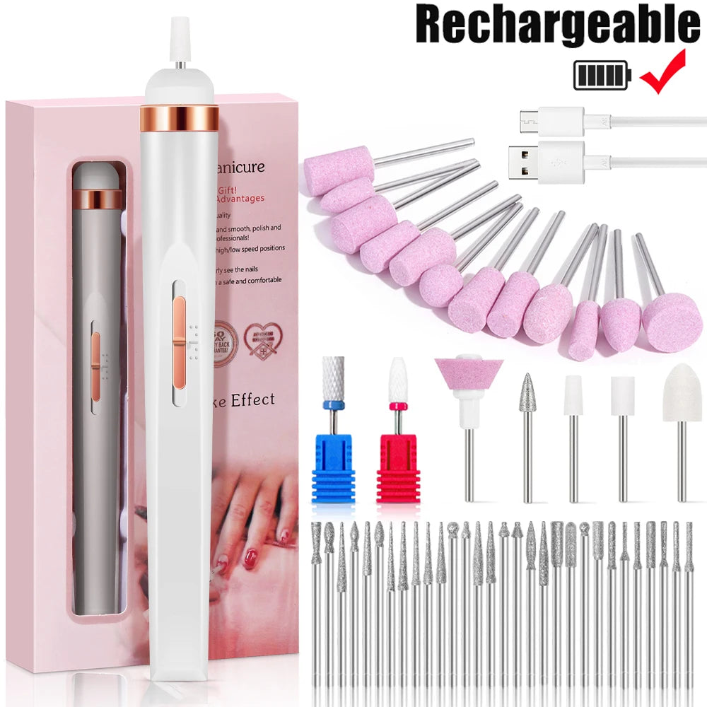 Portable Electric Nail Drill Machine USB Rechargeable Manicure Set for Nail Salon Exfoliation & Polishing for Home Salon