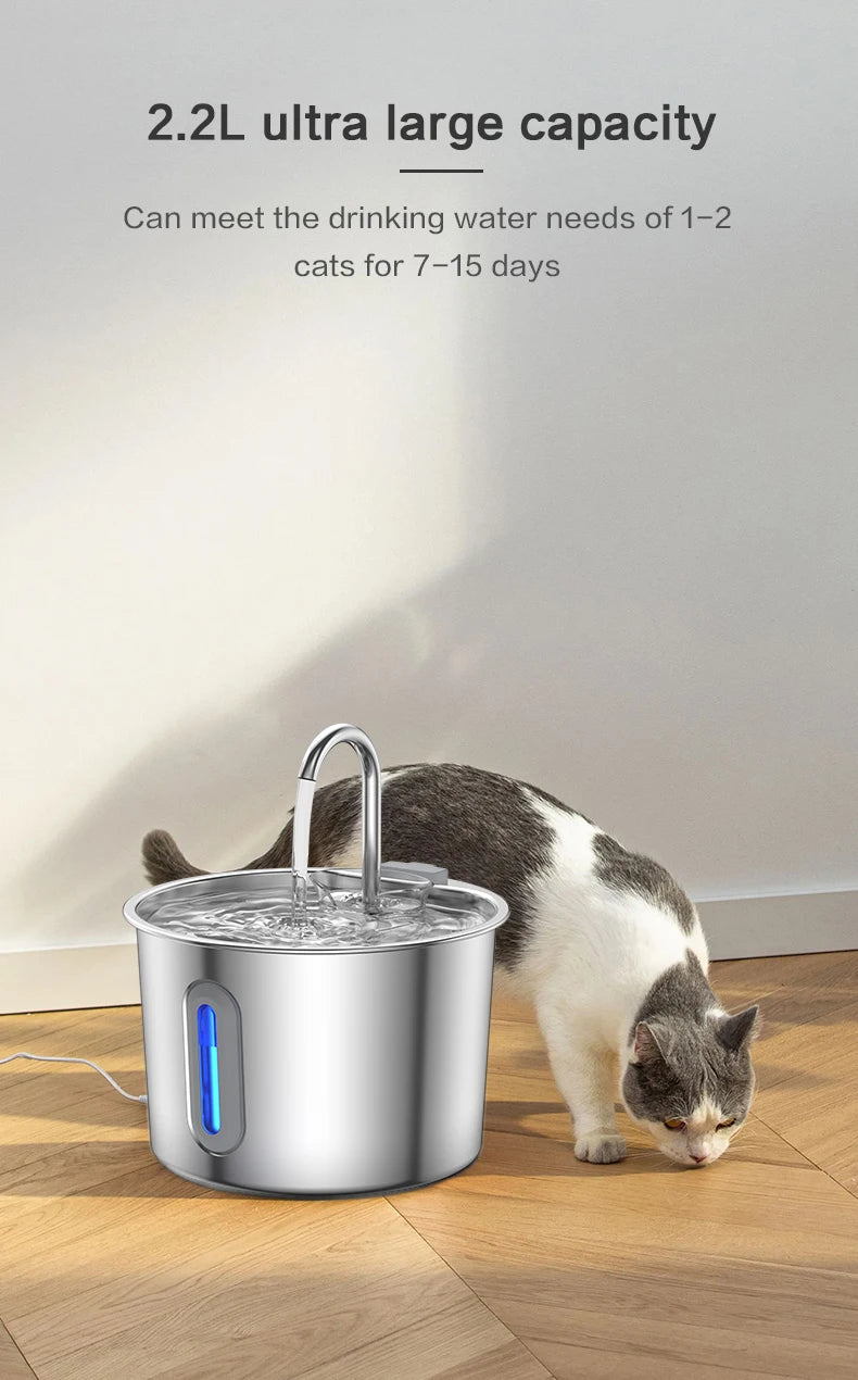 Cat Water Fountain, 75oz Stainless Steel Automatic Water Fountain with Filters Silent Pump for Cat Drinking, Pet Water Supplies