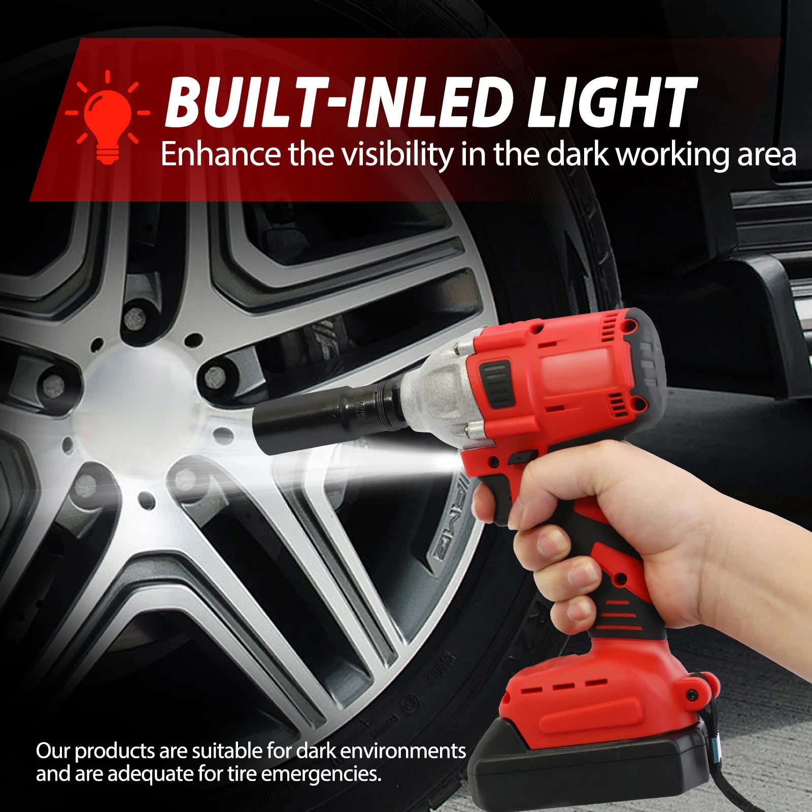 1000N.m Cordless Impact Wrench Brushless 20V 1/2 inch Power Tool Sets High Torque 2x1500MAh Batteries for Car Truck Tires Home