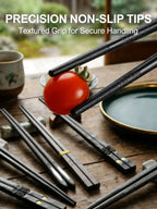 Black Alloy Chopsticks 5-Piece Set, Reusable Durable Kitchen Tableware