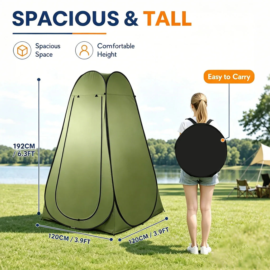 Instant Pop Up Changing Tent 192cm Tall Portable Outdoor Privacy Shower Tent with Silver Coating Waterproof Foldable Camping Toilet Dressing Booth with Carry Bag Stakes Ropes for Beach Swimming Fishing Hiking Photography