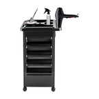 Salon Trolley Cart with Wheels and 5 Drawers, Multipurpose Beauty Cart, Hairdressing Rolling Cart for Barbershop Beauty Spa, Black