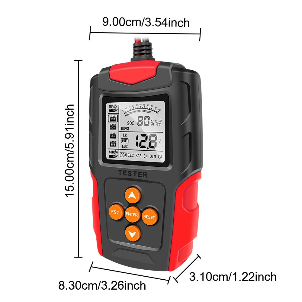 Car Motorcycle Battery Tester 12V 24V Smart Battery Checker Analyzer Test Repair Tools Auto Accessories Universal Lead Acid for RV Truck ATV
