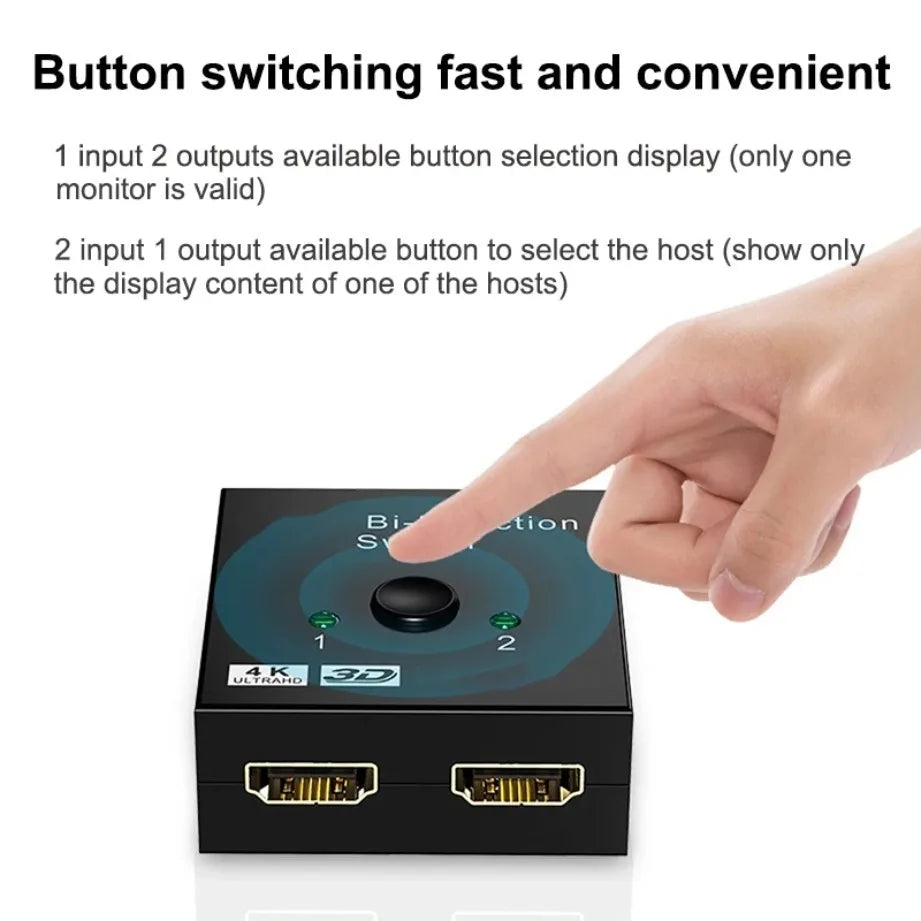 New 4K 3D HDMI-Compatible Switcher Bi-directional 1x2 / 2x1 HDMI-Compatible Adapter Splitter for Laptops PC TV Monitor Projector