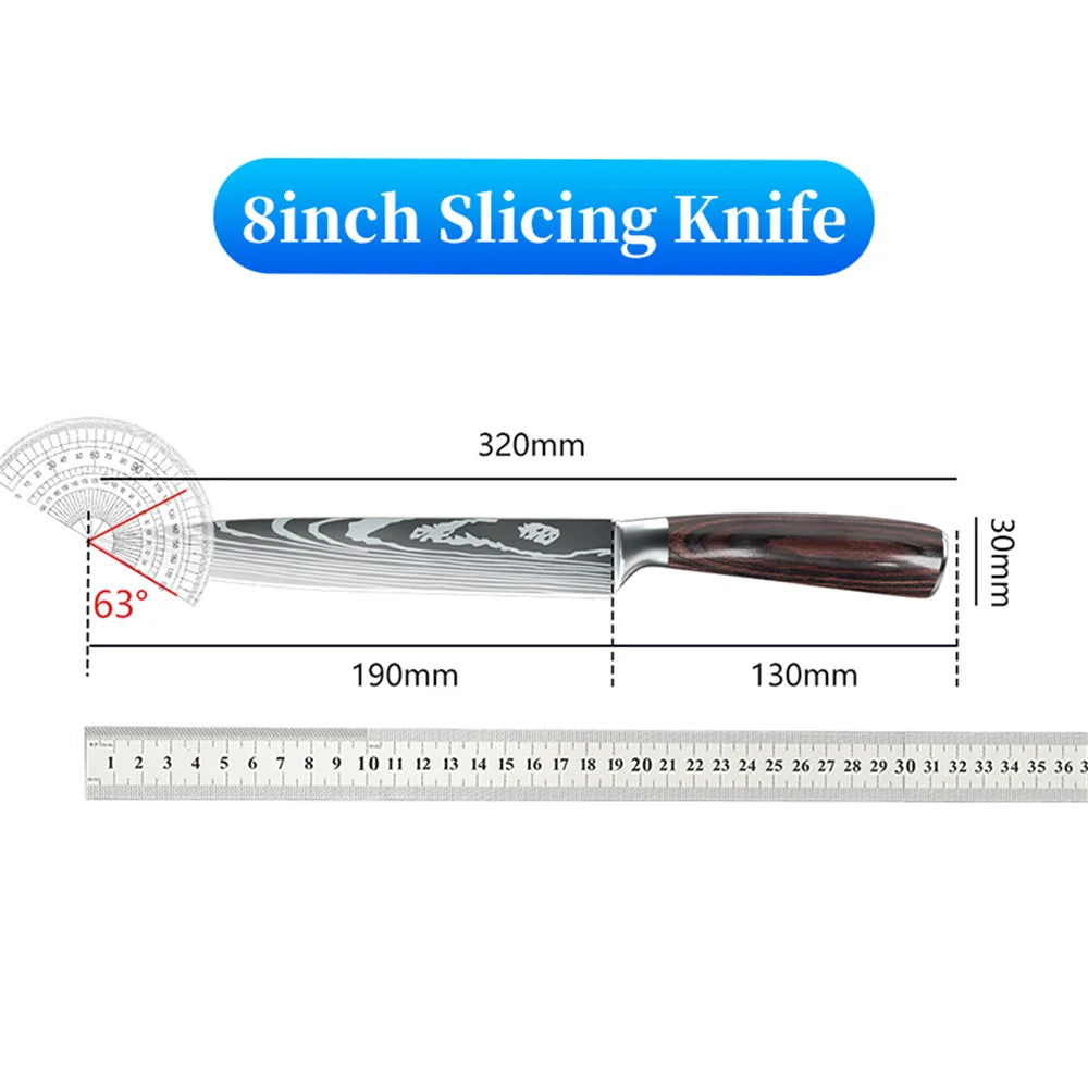 9 Types of Stainless Steel Kitchen Knife, Japanese Chef Knife, Meat Cleaver, Santoku, Bread, Boning, Slicing, Fruit Knife with Gift Box