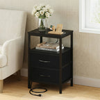 JHK 2 Fabric Drawers Night Stand with Open Shelf Bedside Table with USB Ports Charging Station Storage End Table for Living Room