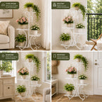 4 Tier Corner Plant Stand Metal Flower Pot Shelf Indoor Outdoor Plant Rack Space Saving Vertical Plant Shelf for Living Room Balcony Patio Garden