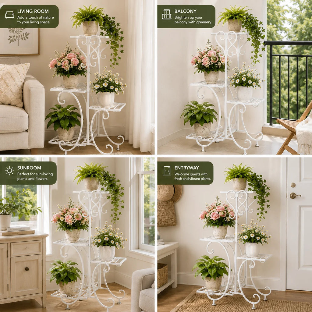 4 Tier Corner Plant Stand Metal Flower Pot Shelf Indoor Outdoor Plant Rack Space Saving Vertical Plant Shelf for Living Room Balcony Patio Garden