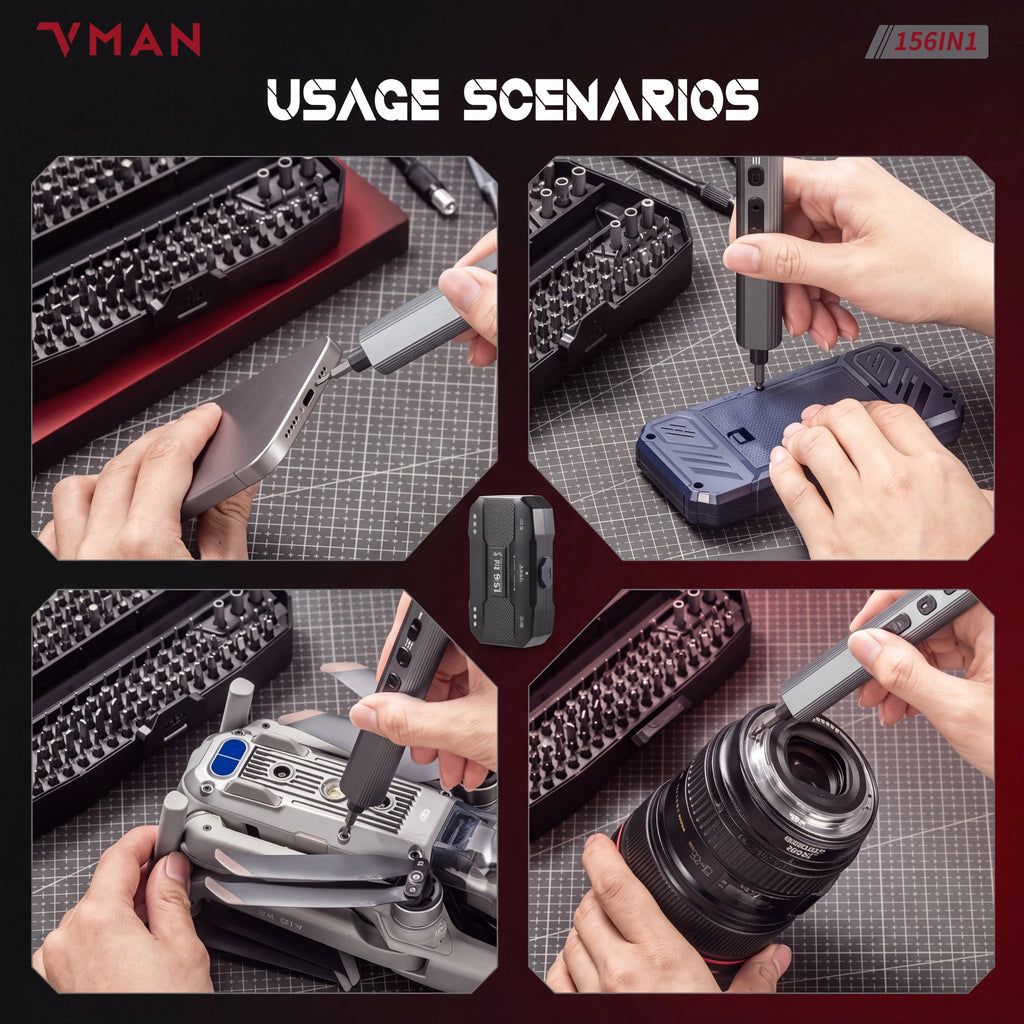 VMAN 156-in-1 Mini Electric Screwdriver Set Precision Repair Tools with Magnetic Phillips Screw Driver Bits for iPhone PC Watch Camera
