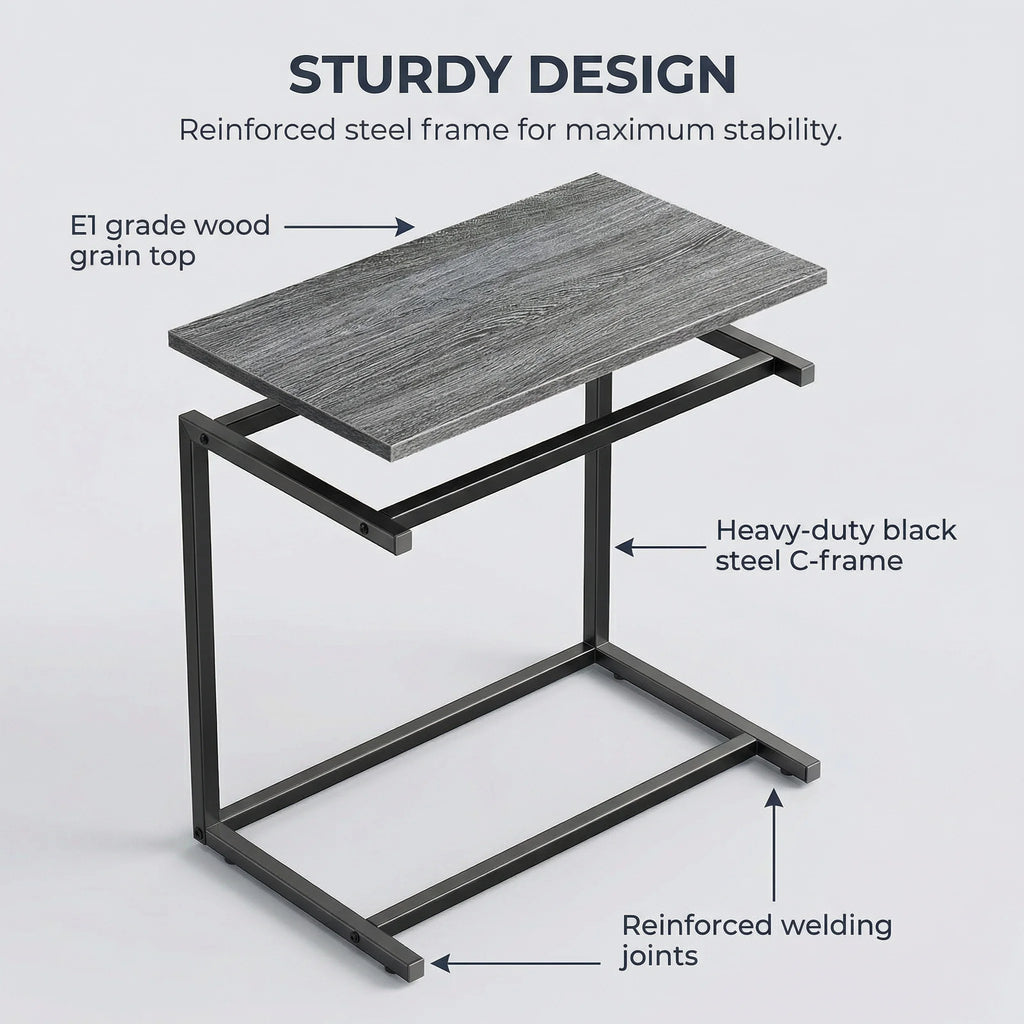 C Shaped End Table 27 Inches High, Side Table for Couch Slide Under, C Table Sofa Side End Table for Living Room