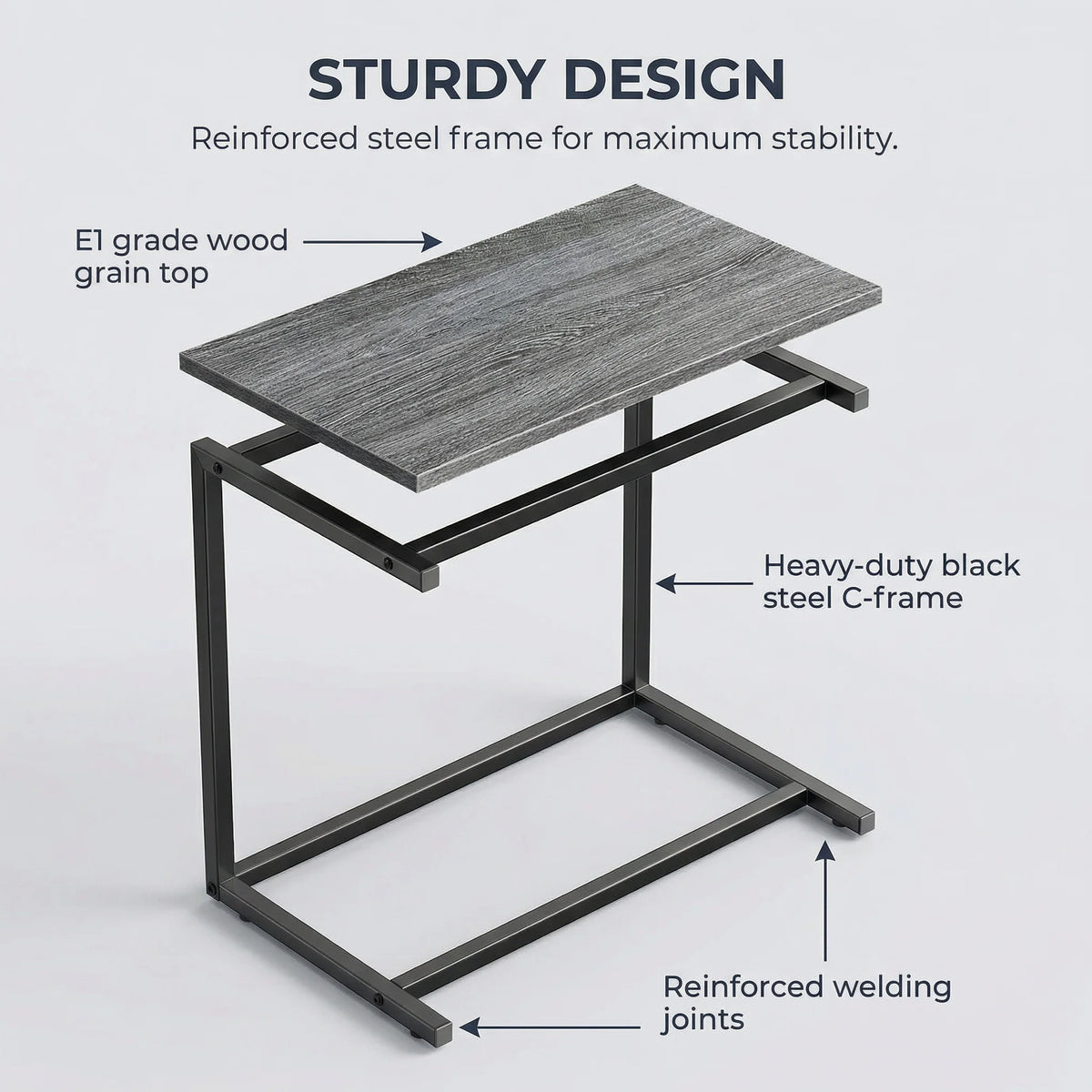 C Shaped End Table 27 Inches High, Side Table for Couch Slide Under, C Table Sofa Side End Table for Living Room