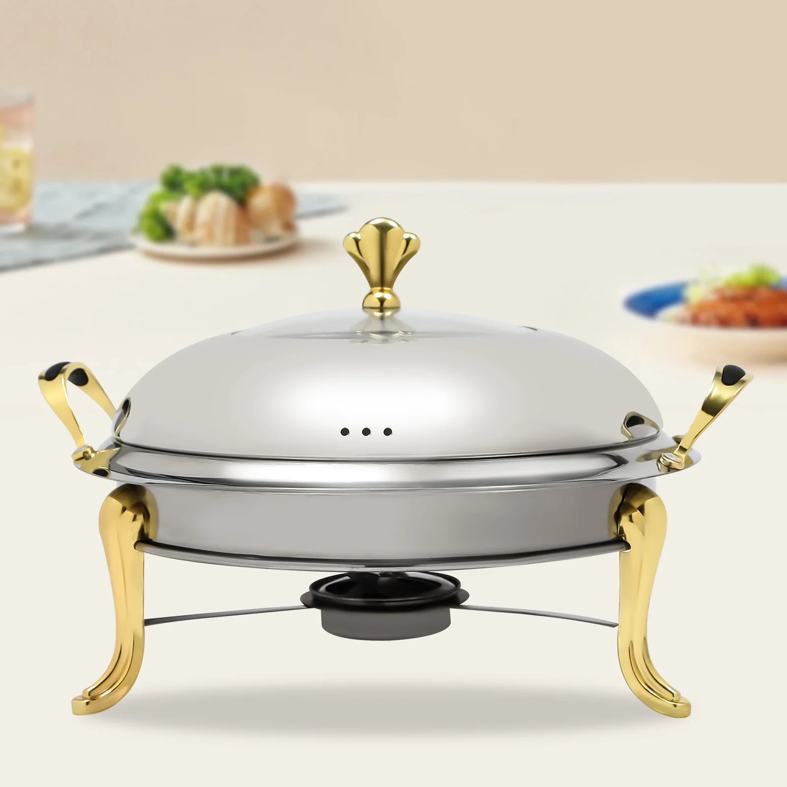 2.5L/2.64QT Round Chafing Dish Buffet Set Stainless Steel Servers Warmers with Visible Window & Fuel Holders Warming Tray for Hotels Buffets Restaurants Family Gatherings 36*36*23cm