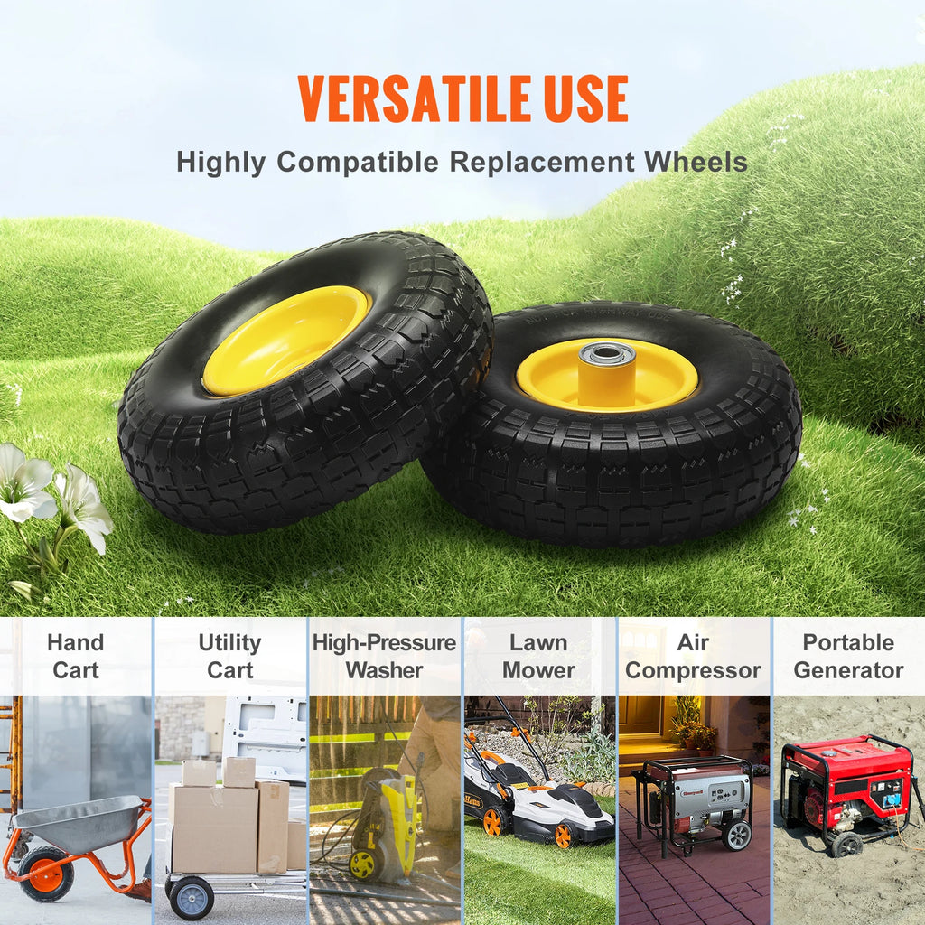 SucceBuy 2-Pack Solid PU Run-Flat Tire Wheel 10" Flat Free Tubeless Tires and Wheels for Dollies Garden Trailers Various Carts