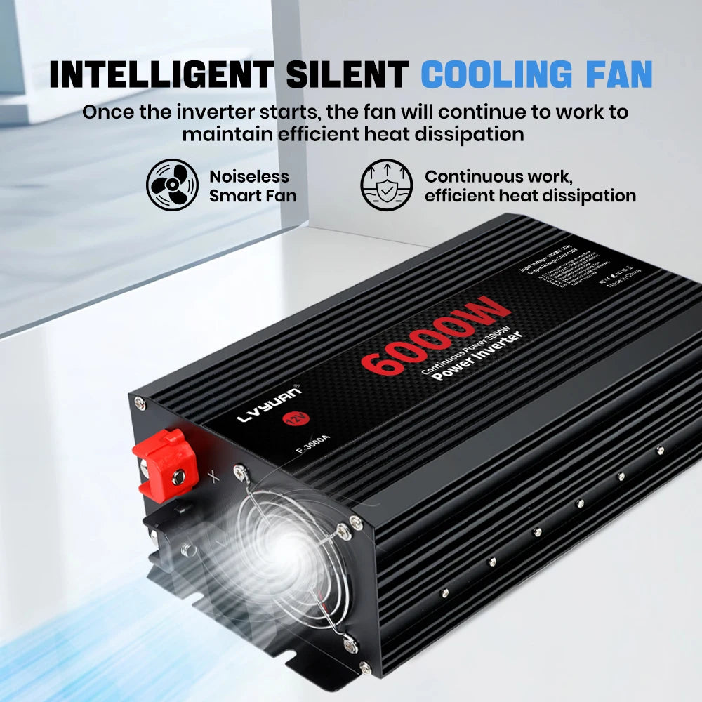 Car Power Inverter 1500W 2000W 2600W 6000W DC 12V To AC 120V Transformer with Dual Socket Charge,2×3.1A USB Port.
