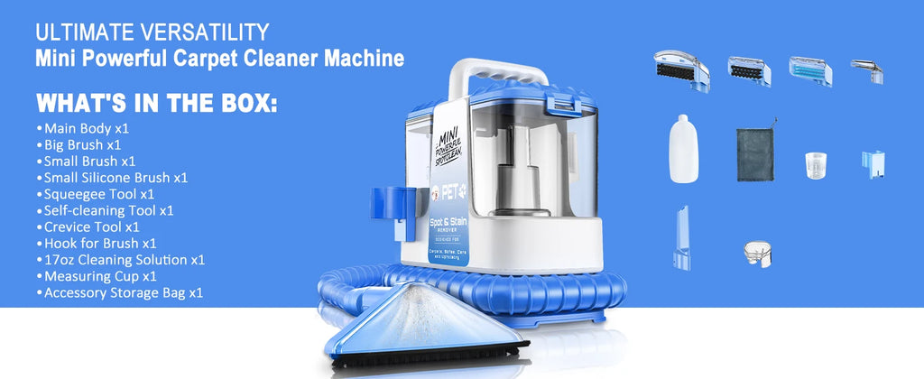 Carpet + Upholstery Cleaner Machine, 32Kpa Powerful Suction w/ 5 Cleaning Tools,Lightweight for Rug,Carpet,Car Seats,Pets,Stairs