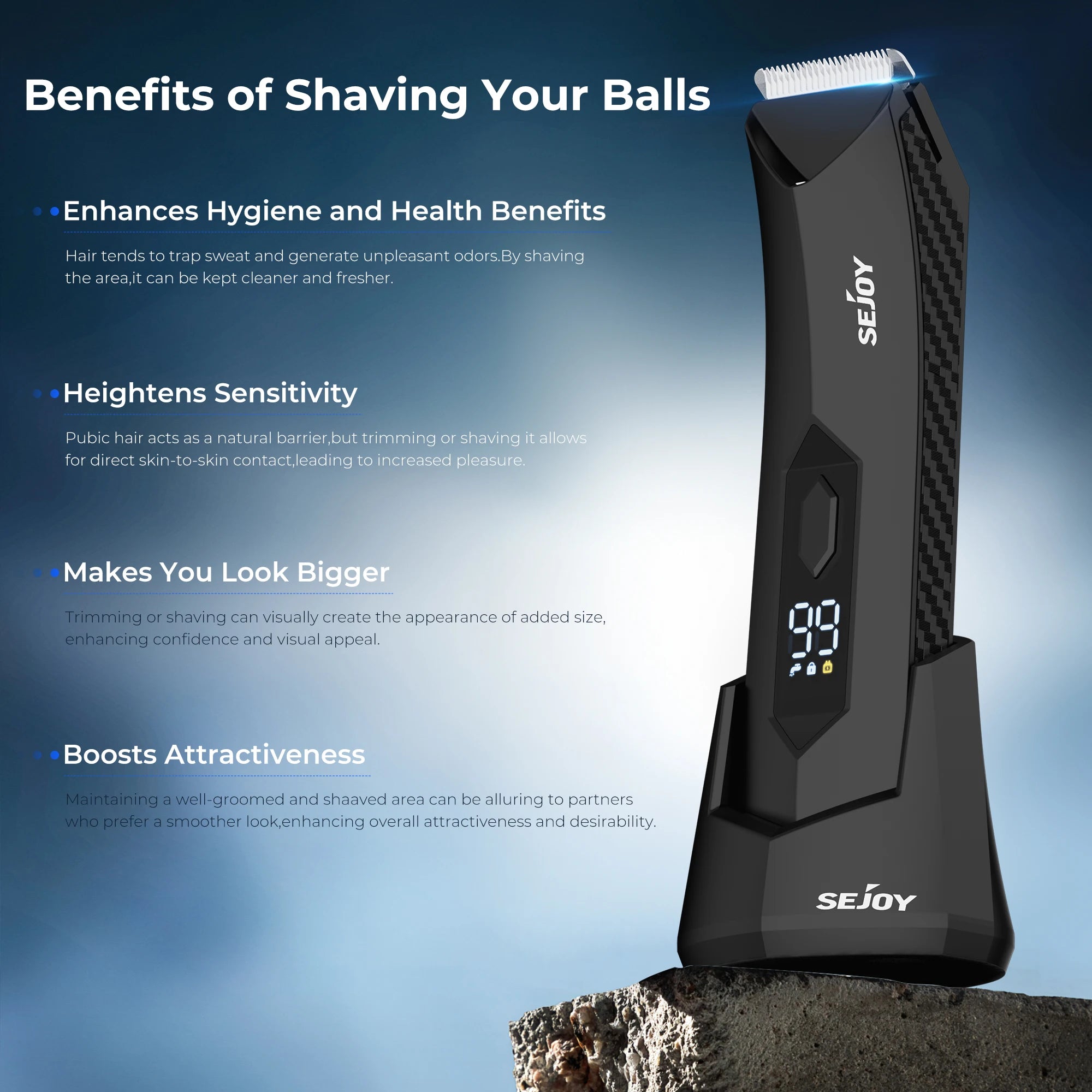 SEJOY Body Pubic Hair Trimmer for Men With Standing Recharge Dock,Balls Women Lady Shaver Hair Removal Bikini Trimmer