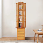 6-Tier Corner Bamboo Book Shelf Waterproof 360° Rotating Storage Display Rack Floor Standing Bookcase Shutter Door Design for Living Room Study Room Office,37*37*172cm