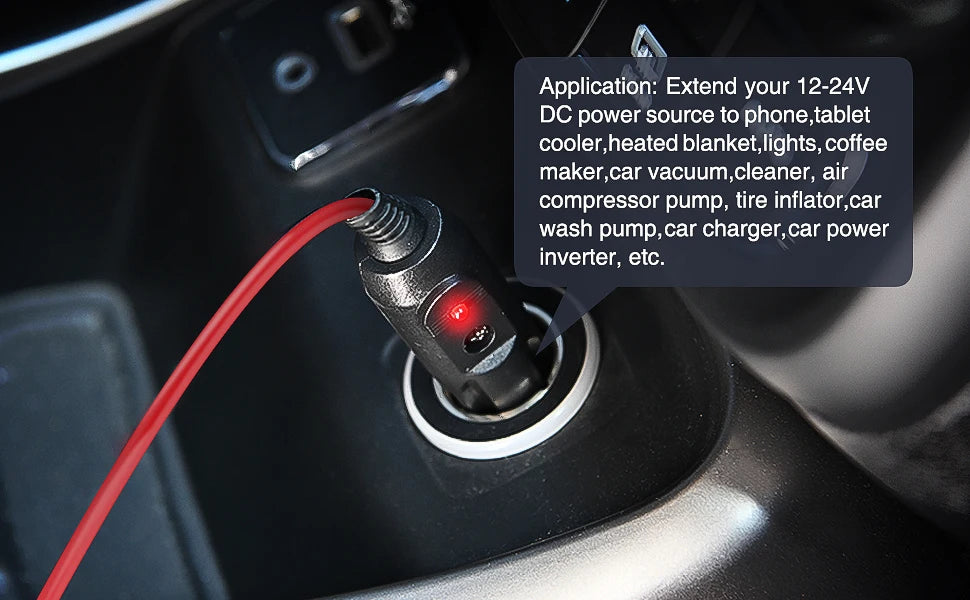 Nilight 6/14 Ft Male-to-Female Extension Cord Cable Heavy Duty 12V/24V Car Charger Power Adapter with Cigarette Lighter Socket