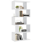 JHK 62IN Geometric Bookcase 5 Tier S-Shaped Wooden Display Bookshelf Storage Standing Shelf Stable Frame Graduated Shelves