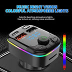 Car Charger Bluetooth 5.0 FM Transmitter Handsfree PD Type-C Dual USB Ambient Player MP3 Charger Type-C Wireless Light