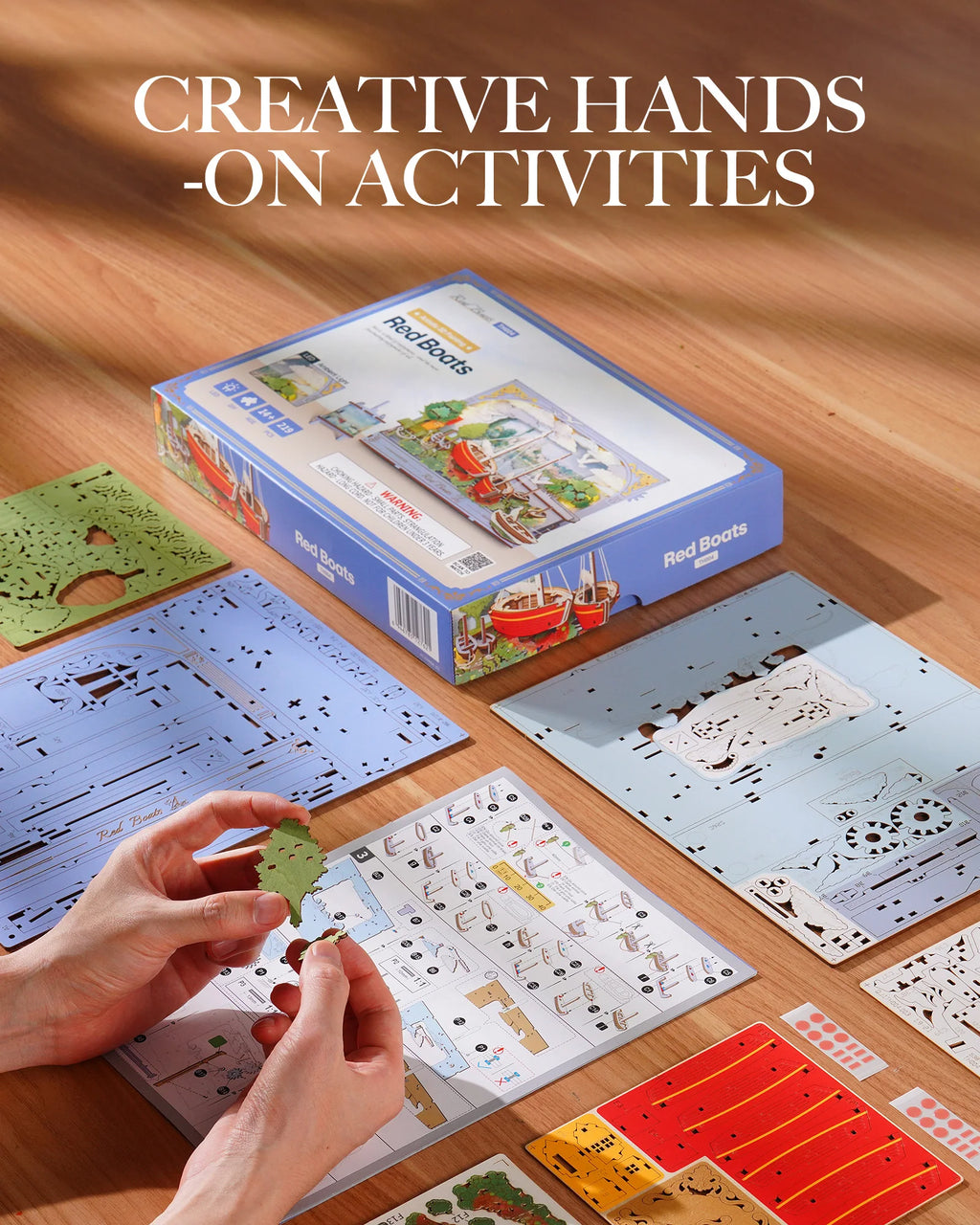 Rolife Red Boats Wooden 3D Puzzle 219 PCS DIY Wall Art Building Model Kit with LED Light for Home Decor Desktop Decor Wall Decor Gift for Adults Kids Friends