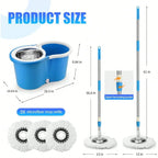 Spin Mop Bucket Set with Soap Dispenser 360°Rotating 2 Microfiber Heads 61" Adjustable Stainless Steel Handle 20QT Floor Cleaner