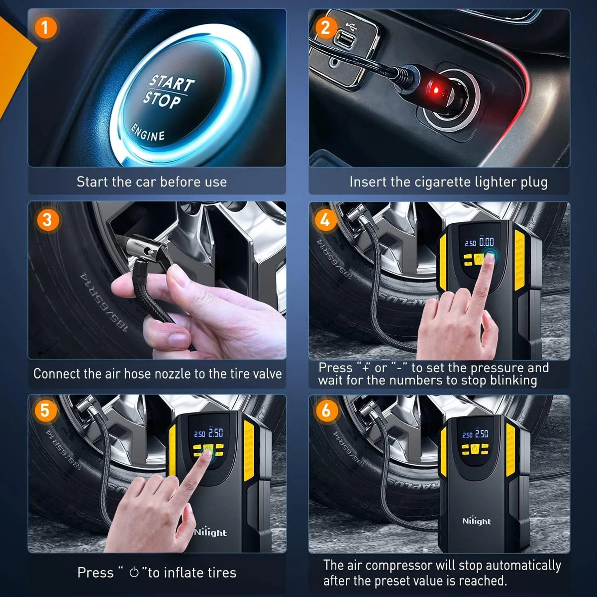 Nilight Tire Inflator Portable Air Compressor, Car Air Pump 150PSI Digital Tire Pressure Gauge Auto Shutoff Tire Pump for Car