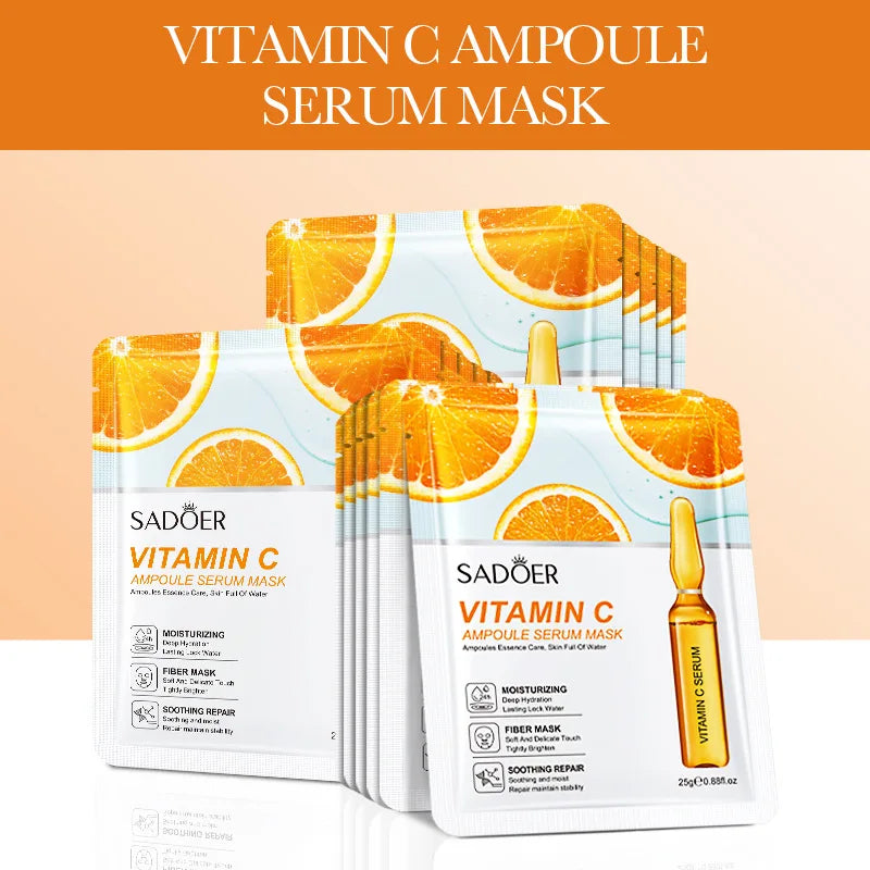15pcs SADOER 24K Gold Vitamin C Hyaluronic Acid Facial Masks for Face Moisturizing Firming Hydrating Face Mask Facial Skin Care