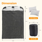 JHK Double Sleeping Bag for Adults with Pillow Lightweight 3 Season Portable Compact Sleeping Bag for 2 Person Hiking Fishing