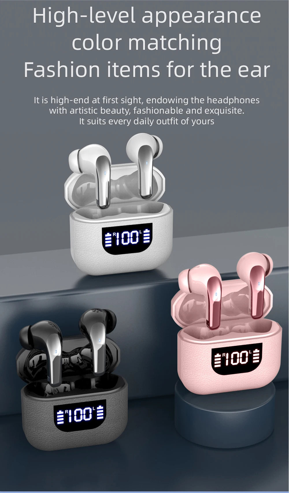 K07 Wireless Earphones Bluetooth Active Noice Cancellation Wireless Earbuds Bluetooth 5.3 Headphones TWS with LED Display