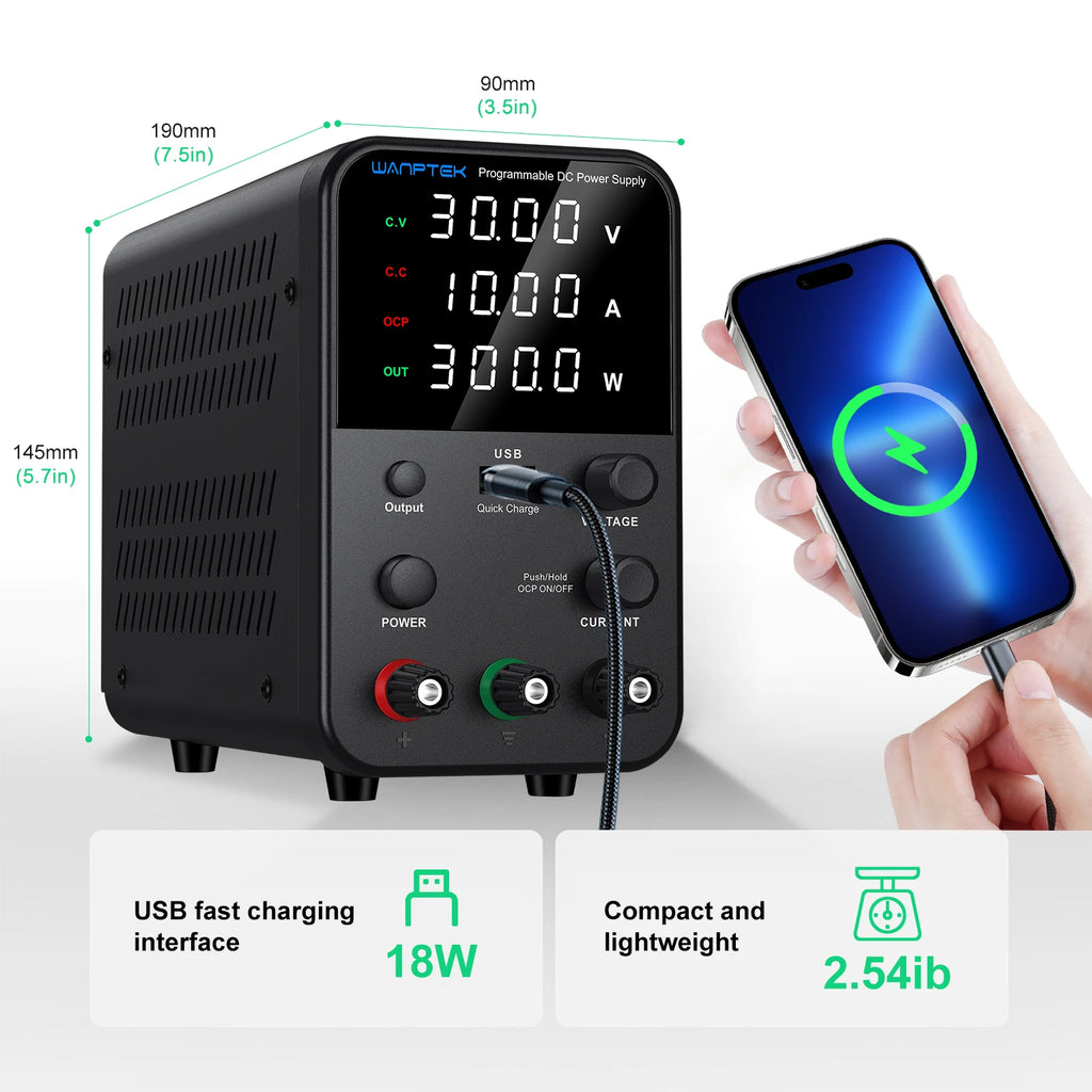 Wanptek Laboratory Power Supply 30V 5A 30V 10A 60V 5A 120V 3A Adjustable with USB fast Charging Bench DC Power Supply