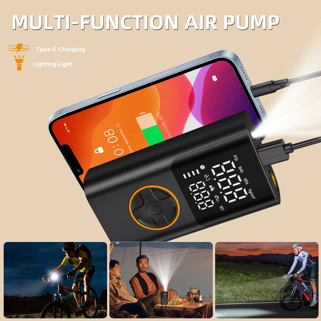 Cordless Mini Tire Inflator, 150 PSI Portable Air Compressor with Digital Display & LED Light, for Car, Motorcycle, Bike, Ball