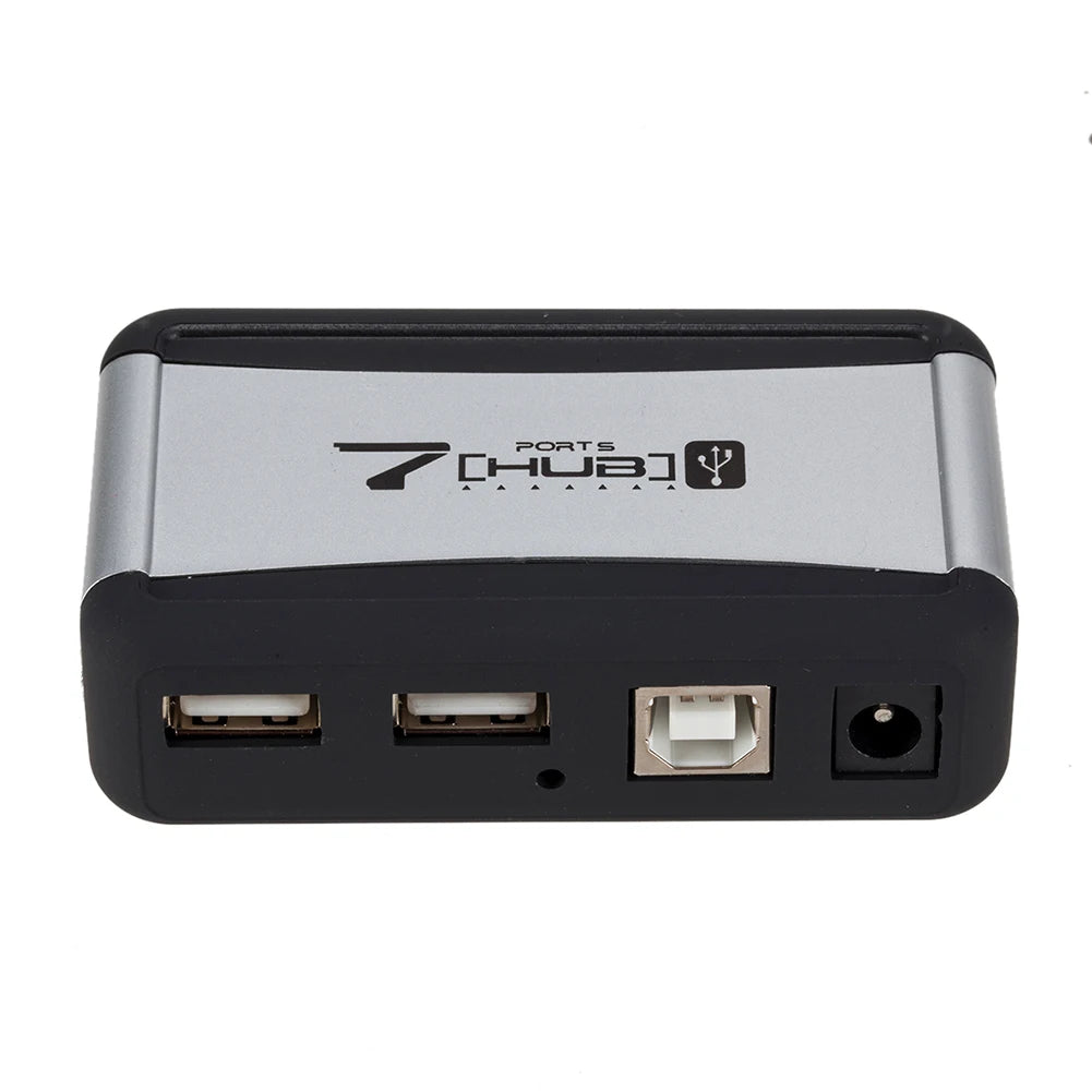 EU/US Plug USB Hub 7 Ports Splitter USB 2.0 Plug and Play Support 1.5/12/480Mbps with Power Adapter for PC Computer and Laptop